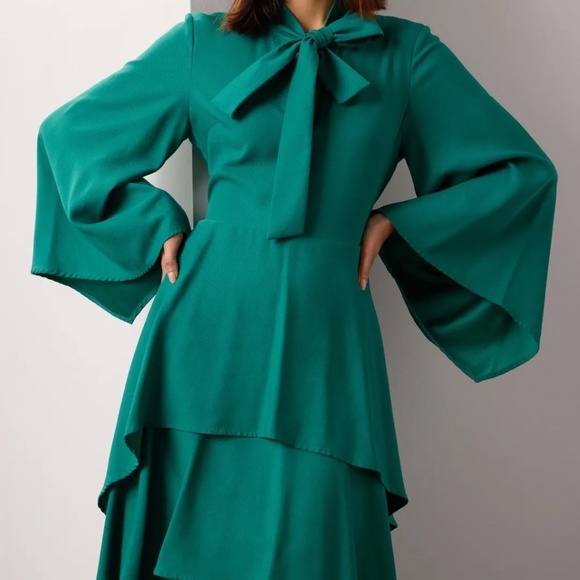 Osman Yousefzada X RTR Bow Front Ruffle Dress Size 10 - Picture 3 of 12